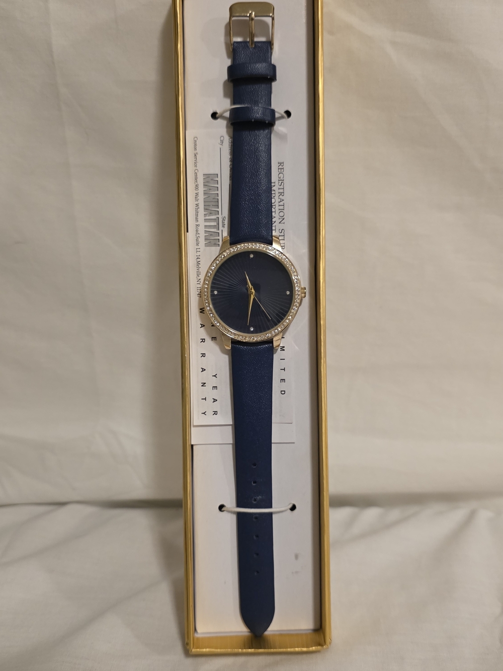 Manhattan Women's Wrist Watch Blue 9" With Original Box Needs Battery